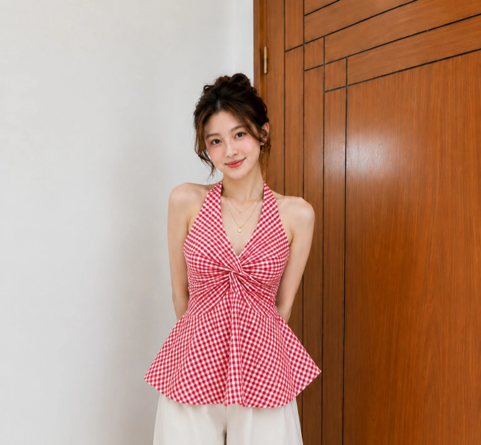 Neck Sleeveless Red Top