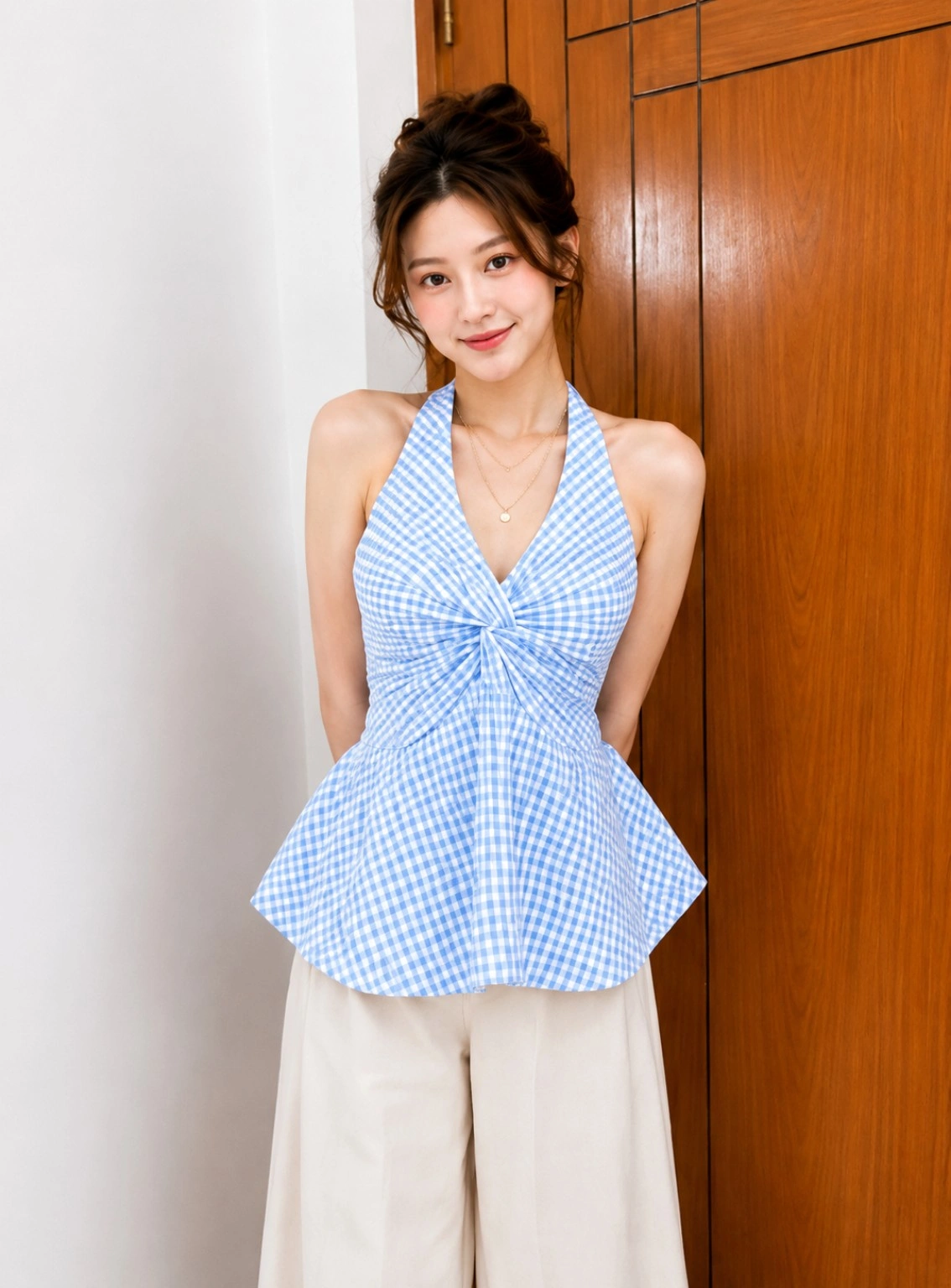 Neck Sleeveless Sky Blue Top