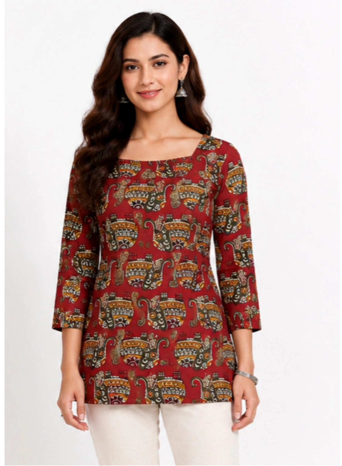 Maroon Paisley Print Short Kurti