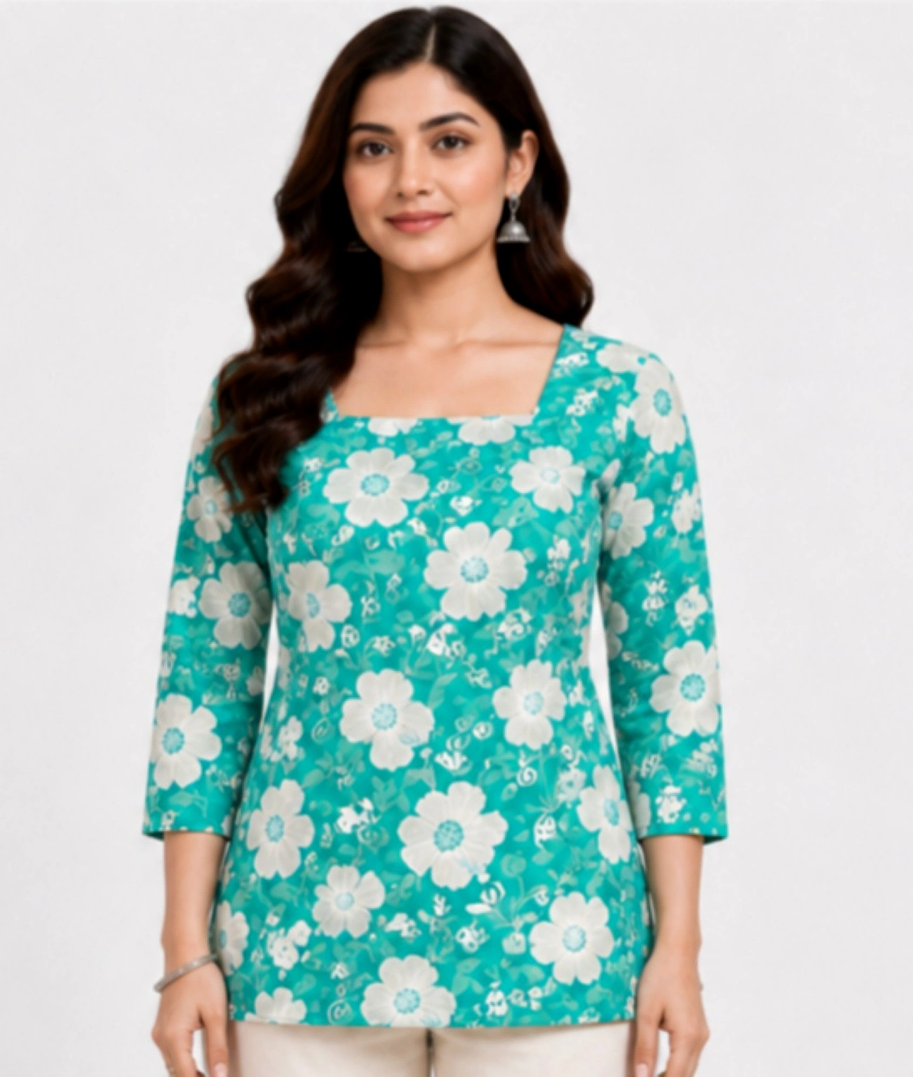 Turquoise Floral top (Aque Blue)
