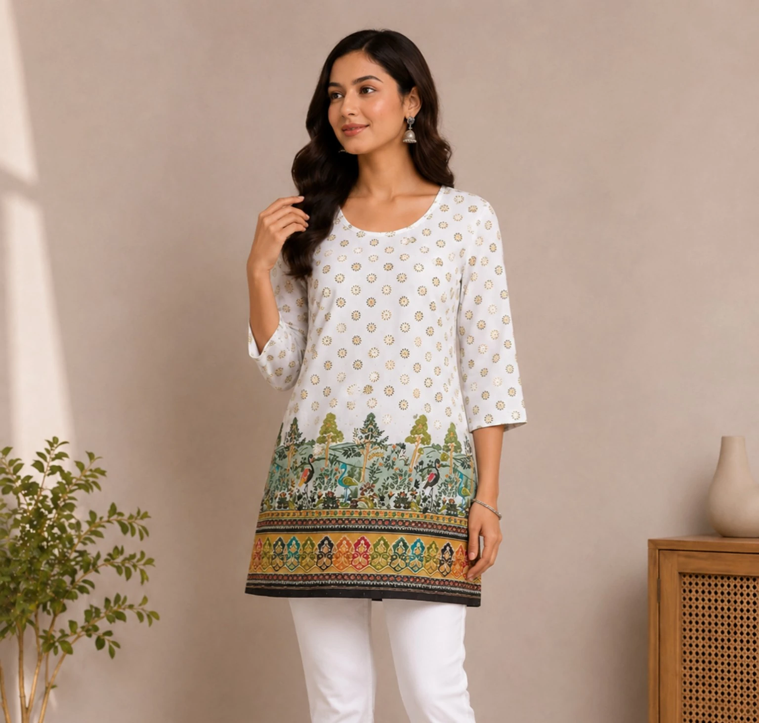 White Forest Border Short kurti