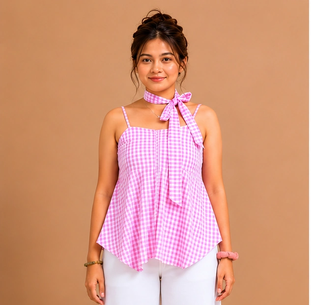 Gingham Halter Neck Top(Pink)