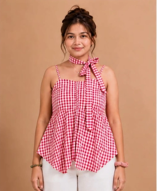 Gingham Halter Neck Top(Red)