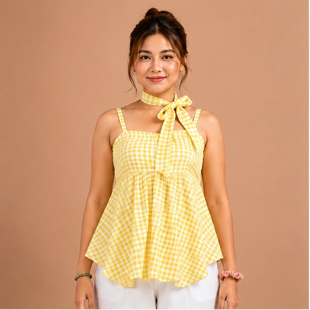 Gingham Halter Neck Top(Yellow)