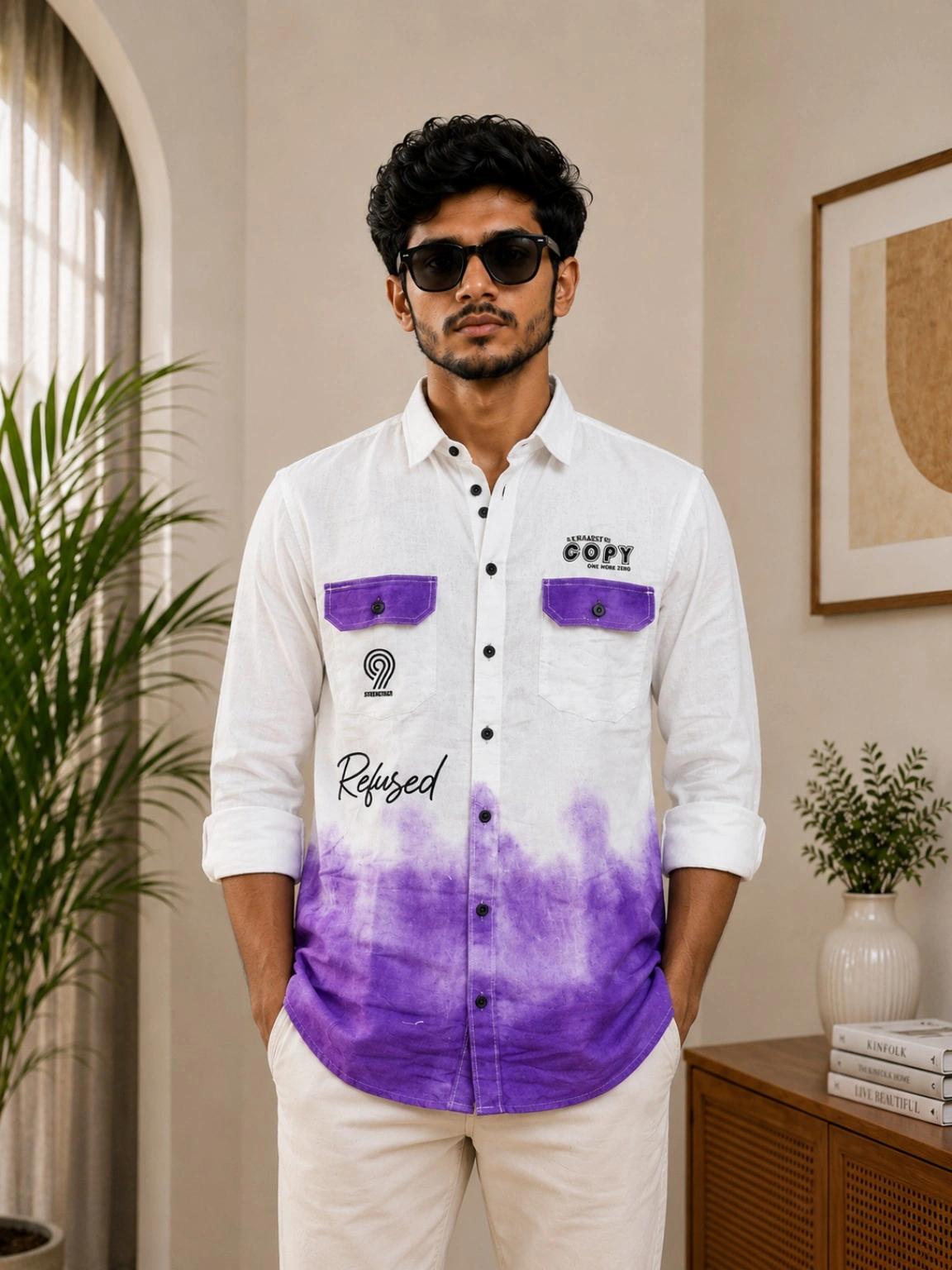 Men's White & Purple Ombre Casual Shirt