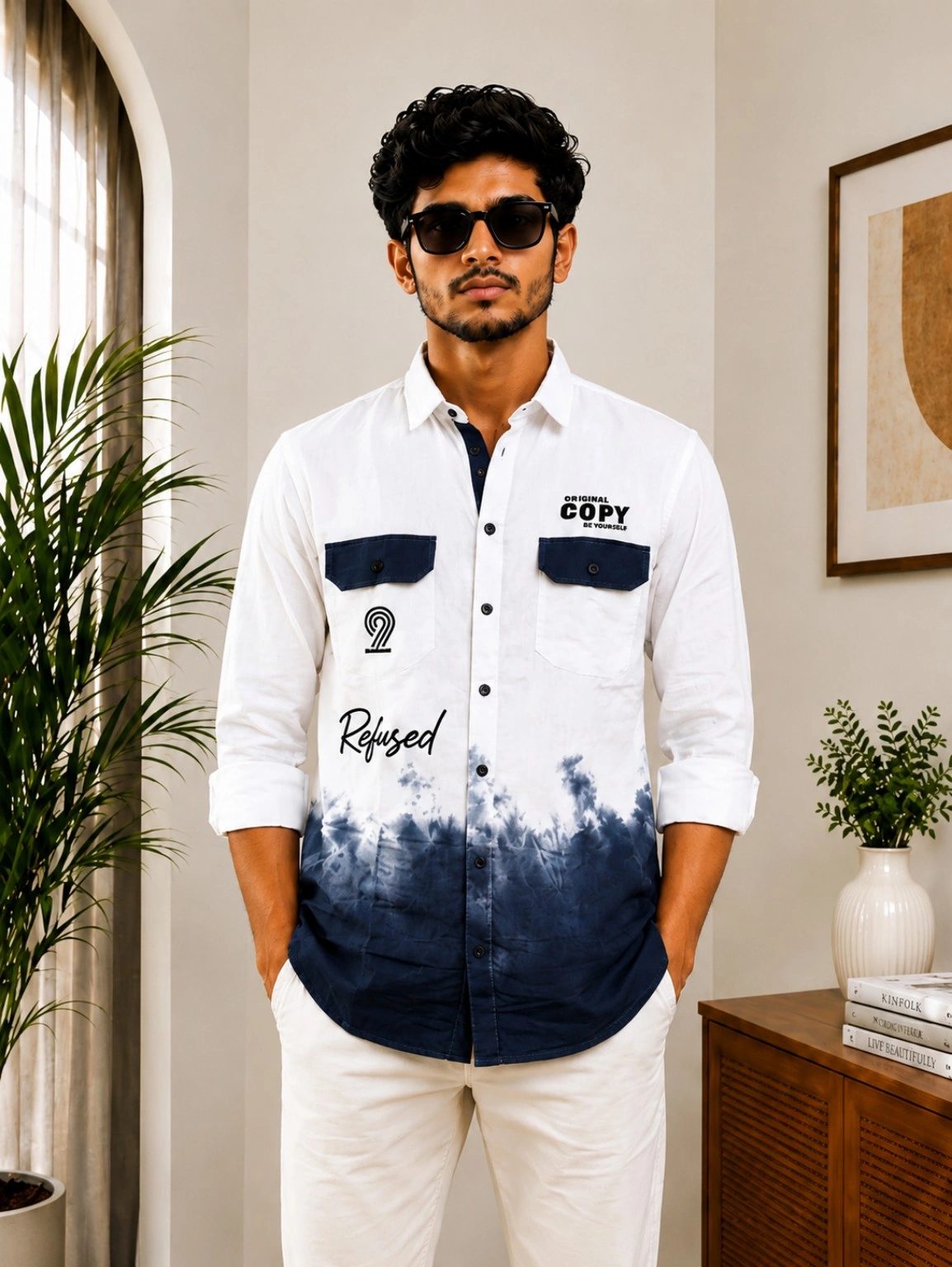 Men's White & Black Ombre Printed Casual Shirt