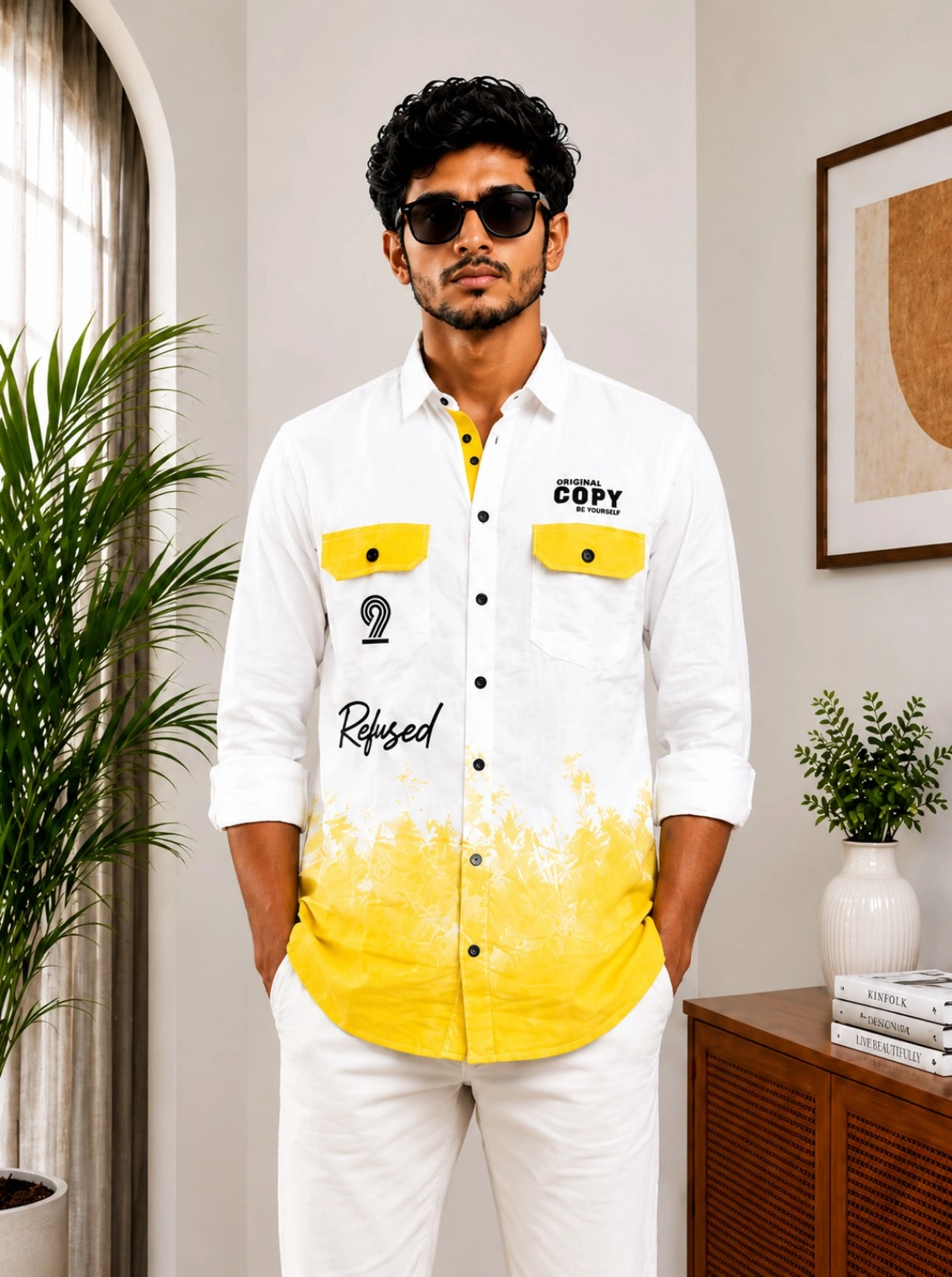 Men's White & Yellow Ombre Printed Casual Shirt